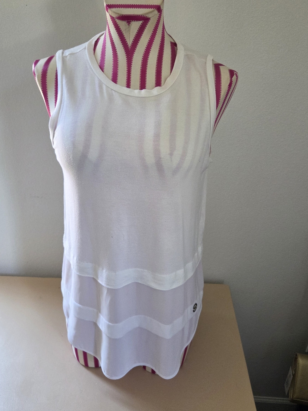 MICHAEL Michael Kors White Mixed-Media Tiered Chiffon Layered Tank Top Small